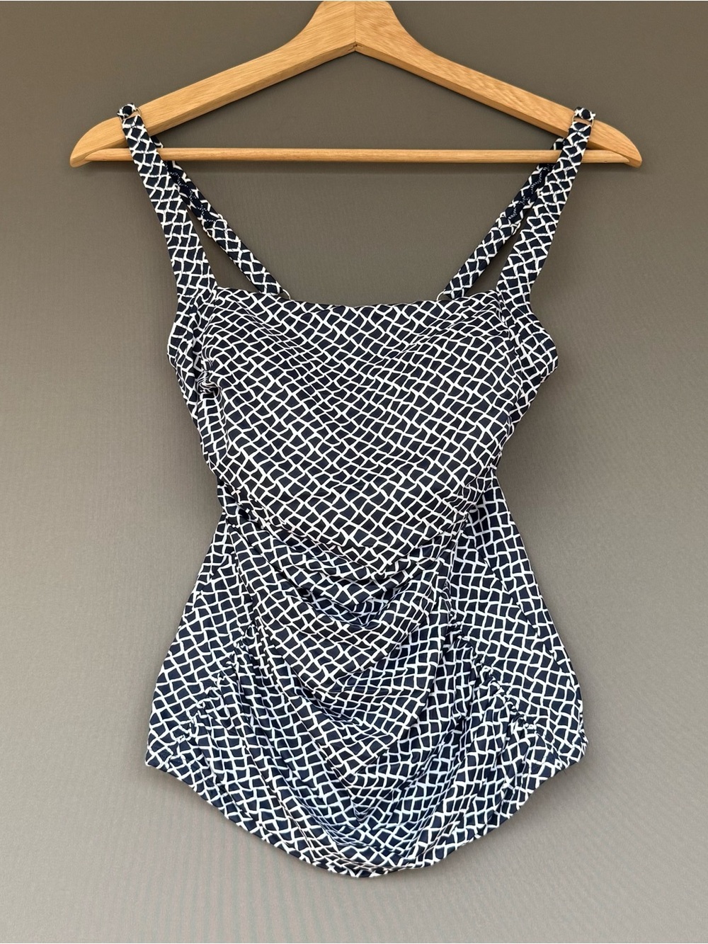 L.L.Bean Mix and Match Square Neck Tankini Top UPF 50 Navy White Preppy 8 M